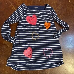 Girls Lands’ End Navy Striped Heart Shirt